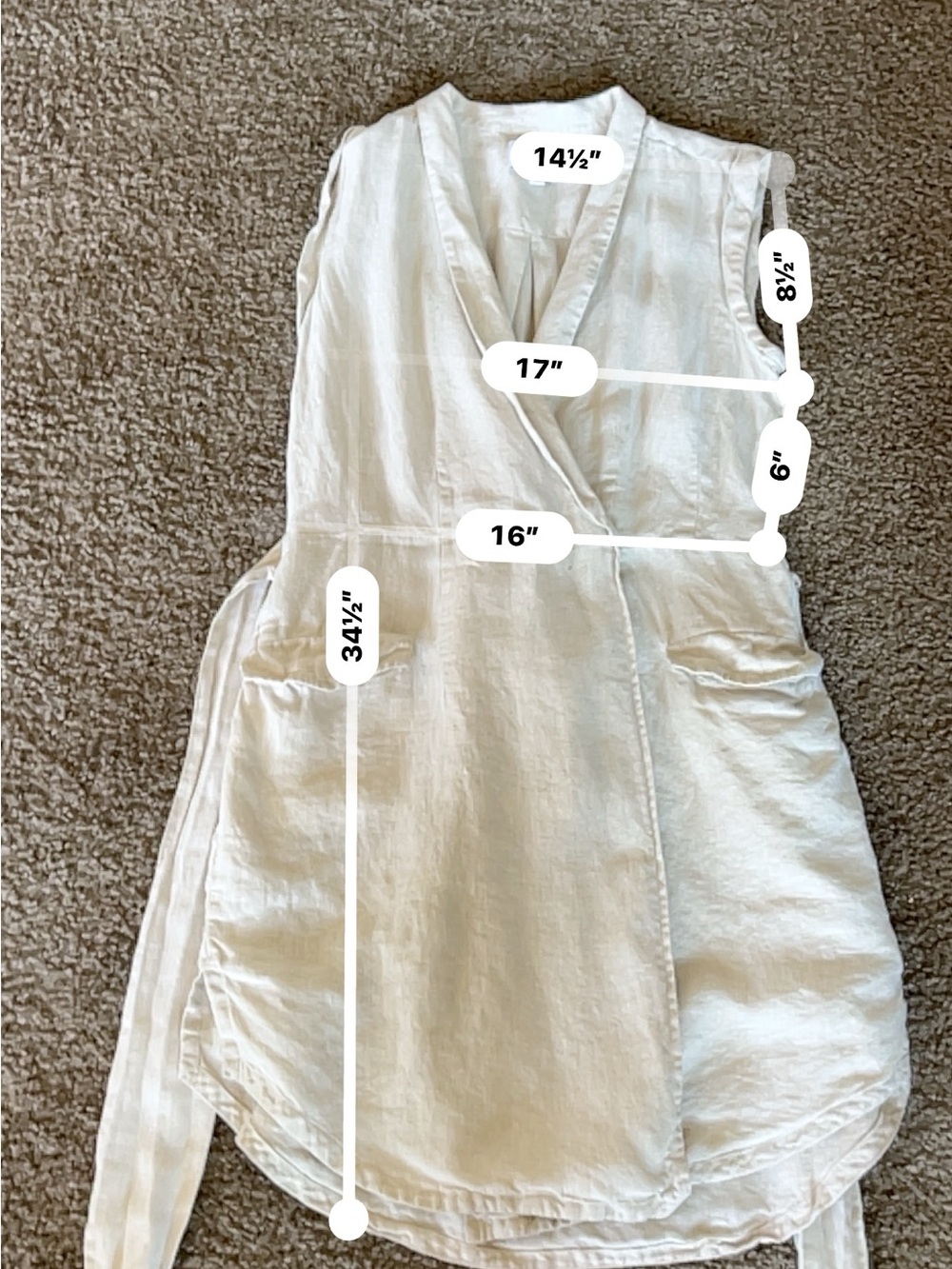 Sleeveless Linen Wrap Vest in Light Beige size 6 - Picture 6 of 11